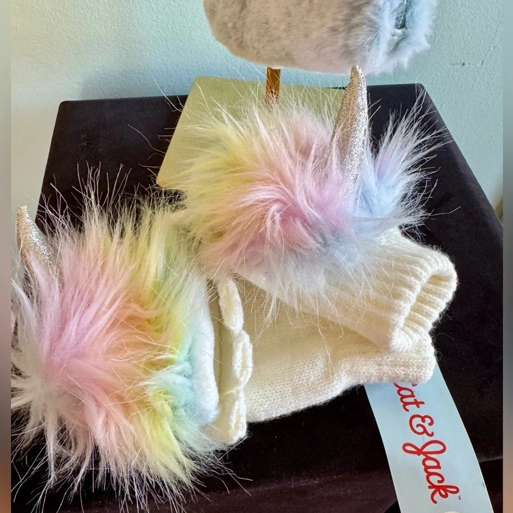 Cat & Jack Kids' Unicorn Gloves and Furry Bag Set - Multicolor